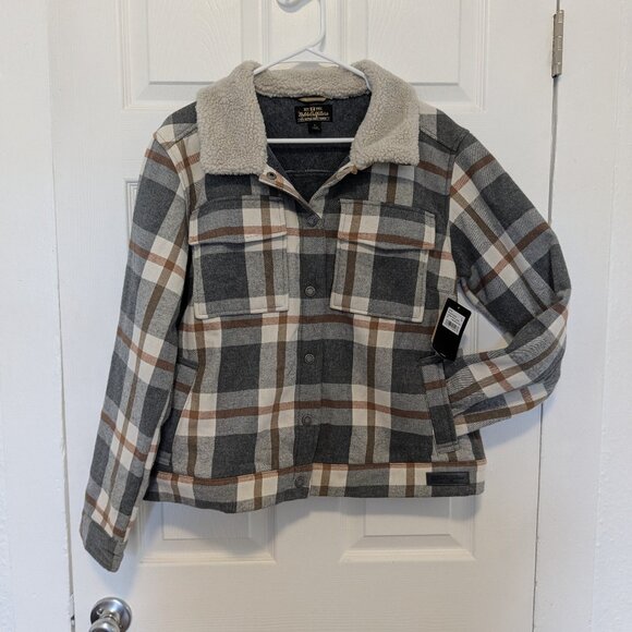 Noble Outfitters Plaid Work Jacket Womans Large Flannel Sherpa Collar Snap Close - Picture 1 of 15